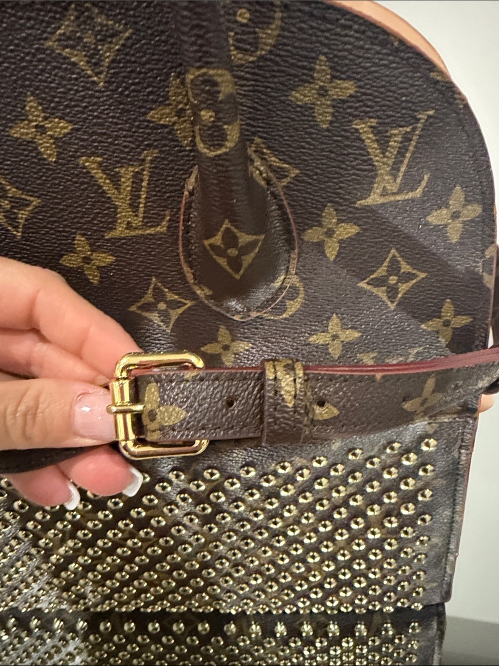 Monogram Studded Brown Satchel with Gold Accents inspired - Picture 9 of 14